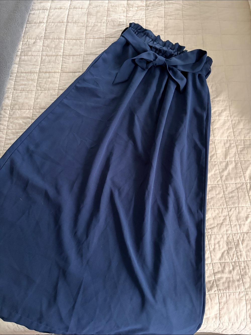 High-Waist Navy Maxi Skirt with Paperbag Waist and Tie